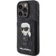 Apple iPhone 15 Pro Max 6.7\" Karl Lagerfeld Saffiano Cardslots and Stand Monogram Ikonik Patch Case Cover, Black