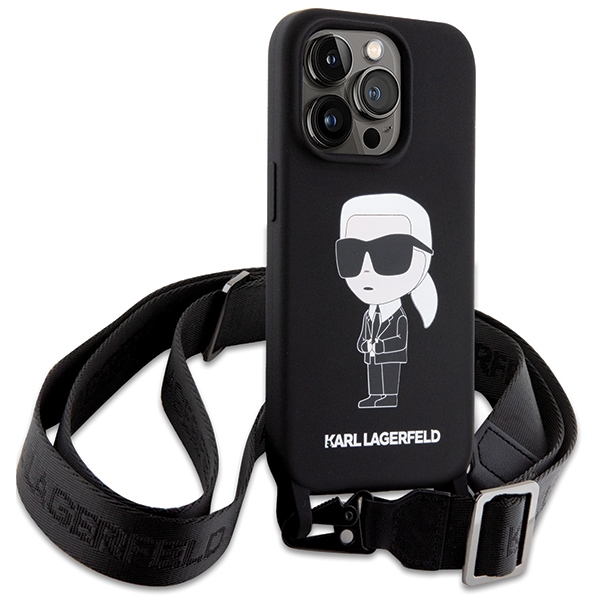 Apple iPhone 15 Pro Max 6.7'' Karl Lagerfeld Crossbody Silicone Ikonik Case Cover (KLHCP15XSCBSKNK), Black (1)