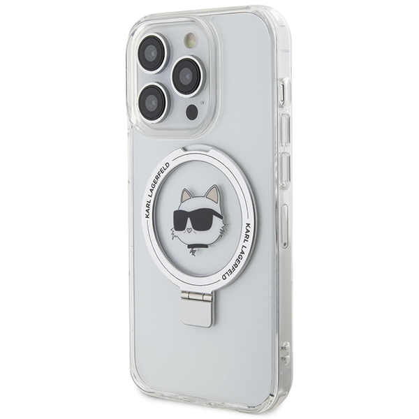 Apple iPhone 15 Pro Max 6.7" Karl Lagerfeld Ring Stand Choupette Head MagSafe Case Cover (KLHMP15XHMRSCHH), White (0)