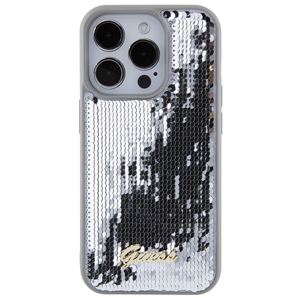 Guess Sequin Script Metal case for iPhone 15 Pro Max - silver (1)