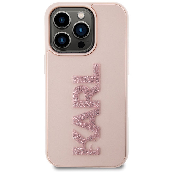Apple iPhone 15 Pro Max 6.7'' Karl Lagerfeld 3D Rubber Glitter Logo Cover Case, Pink (1)
