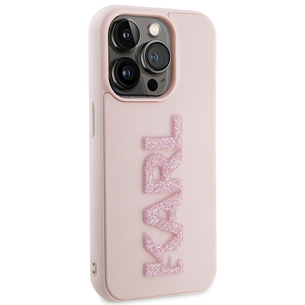 Apple iPhone 15 Pro Max 6.7'' Karl Lagerfeld 3D Rubber Glitter Logo Cover Case, Pink (2)