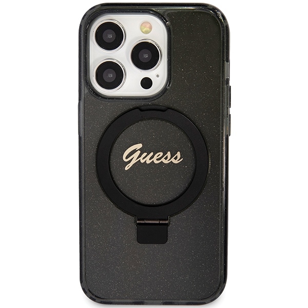 Guess Ring Stand Script Glitter MagSafe case for iPhone 15 Pro Max - black (1)