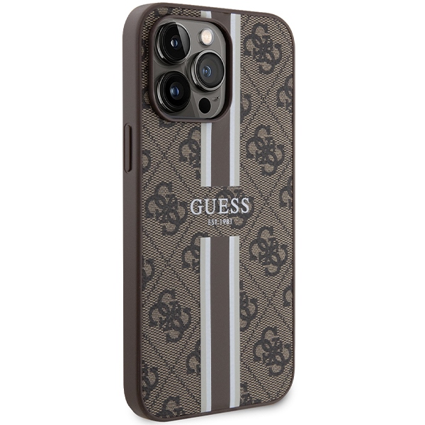 Apple iPhone 15 Pro Max 6.7'' Guess 4G Printed Stripes MagSafe Case Cover, Brown (2)