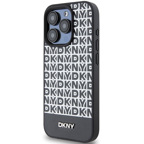 Apple iPhone 15 Pro Max 6.7'' DKNY Leather Printed Pattern Metal Logo MagSafe Case Cover, Black (0)