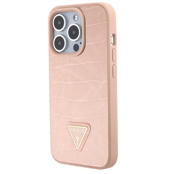Apple iPhone 15 Pro Max 6.7'' Guess Croco Triangle Metal Logo Case Cover (GUHCP15XPCRTHCP), Pink (0)