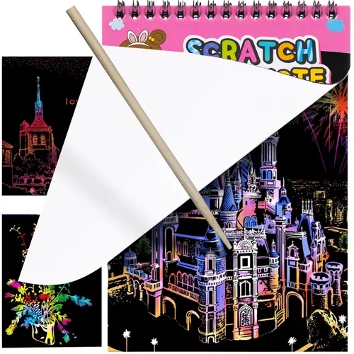 Set of Scratch-off Sheets with Wooden Stylus Sketch Art Papers