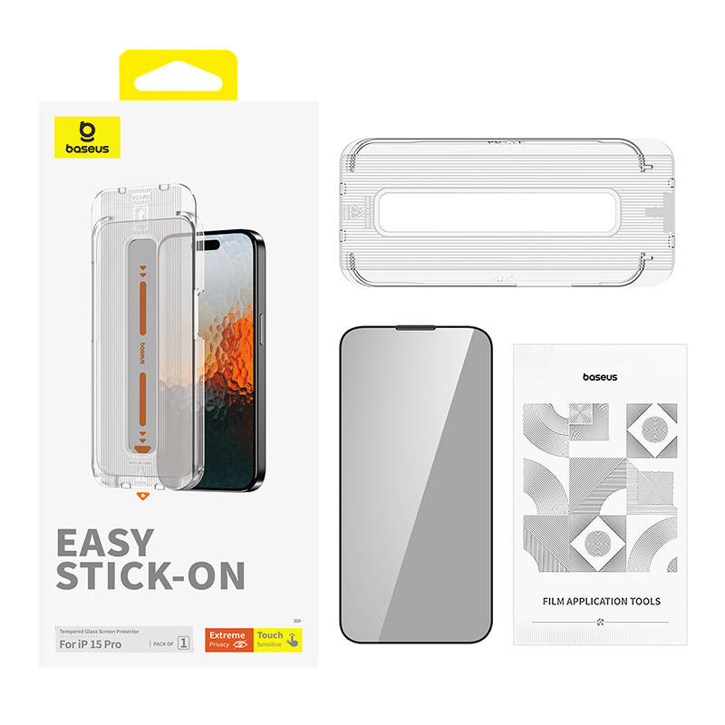 Apple iPhone 15 Pro Max 6.7'' Baseus Sapphire Privacy Tempered Glass Fullscreen Protector (1)