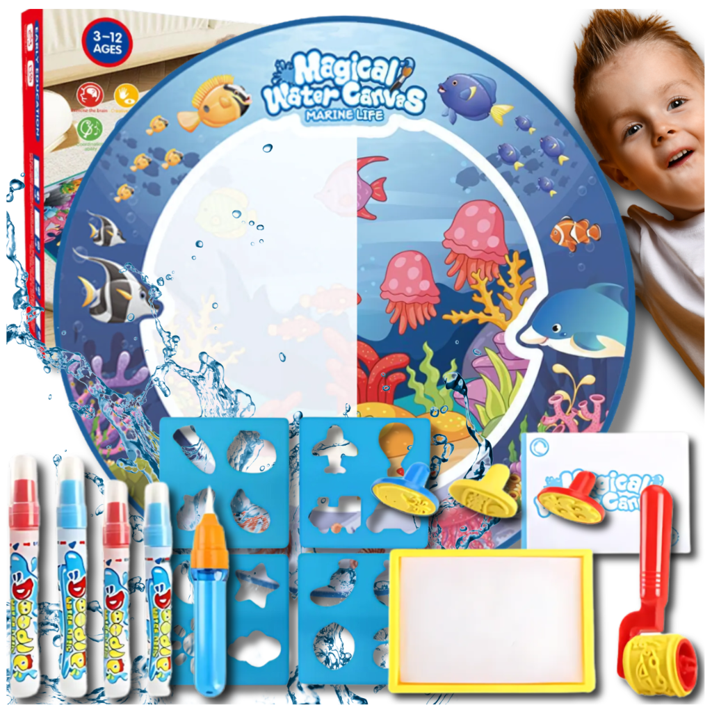 XXL Water Drawing Mat 80 cm with Water Pens, Stamps & Stencils