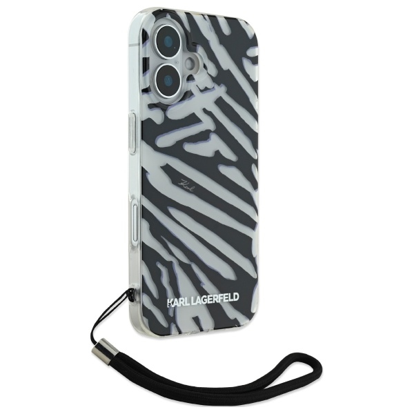 Apple iPhone 16 6.1'' Karl Lagerfeld IML Zebra Pattern & Cord Cover Case, Black (1)
