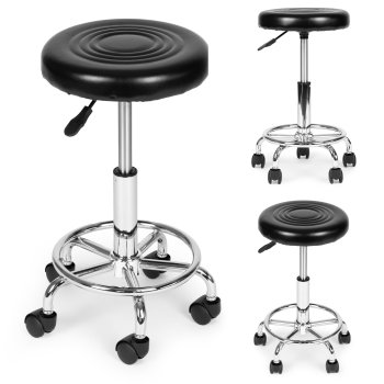 ModernHome Adjustable Swivel Salon Stool with Wheels, Black