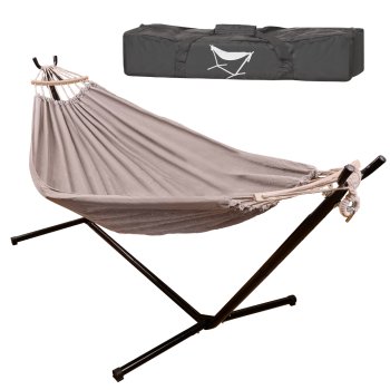 Garden hammock with frame two person swing rack stand large strong + cover 200cm 100kg