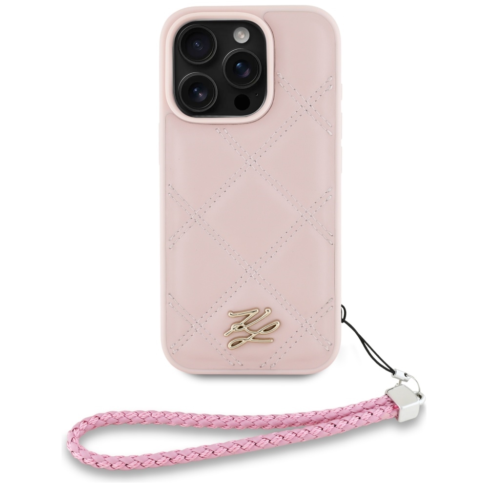 Karl Lagerfeld Quilted Initial Logo & Chain Strap iPhone 16 Pro Max Case - Pink (0)