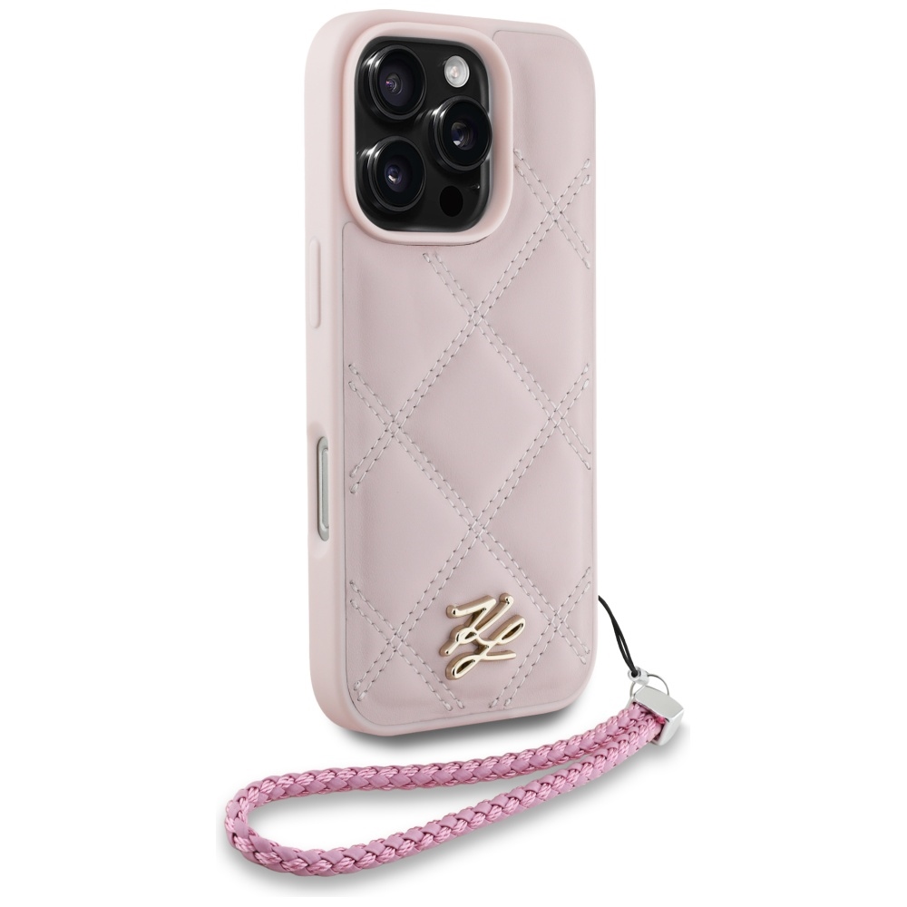 Karl Lagerfeld Quilted Initial Logo & Chain Strap iPhone 16 Pro Max Case - Pink (1)