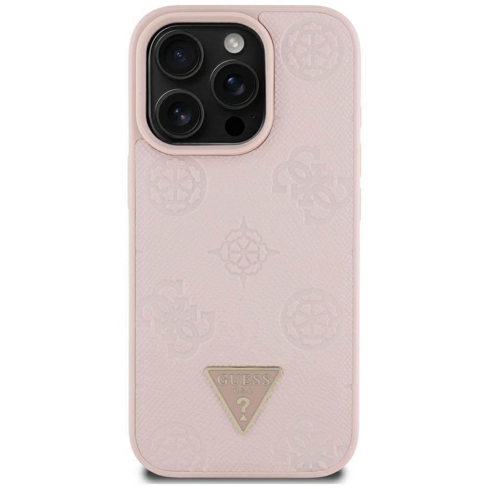 Guess Grained Hot Stamp Peony Triangle Logo MagSafe iPhone 16 Pro Max Case - Pink (1)
