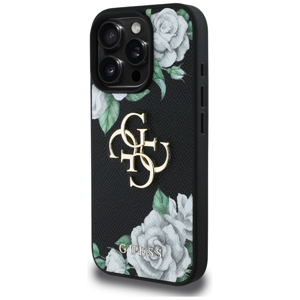 Guess Grained Roses Big 4G logo Phone Case Cover iPhone 16 Pro Max - black (0)