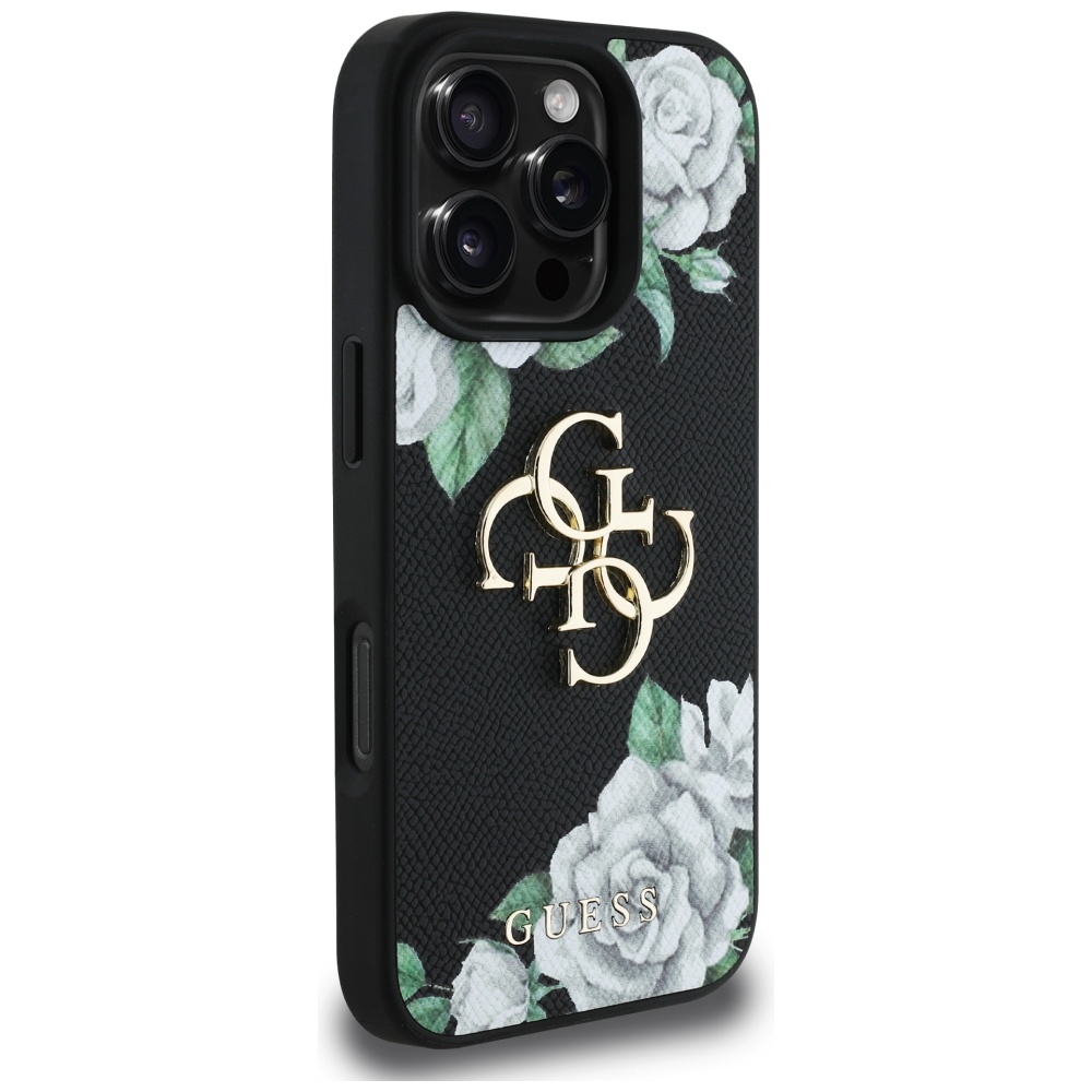 Guess Grained Roses Big 4G logo Phone Case Cover iPhone 16 Pro Max - black (2)