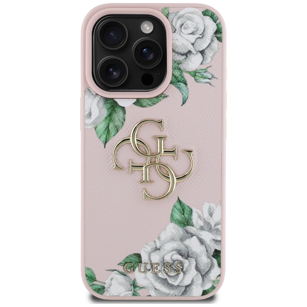 Guess Grained Roses Big 4G logo iPhone 16 Pro Max case - pink (1)