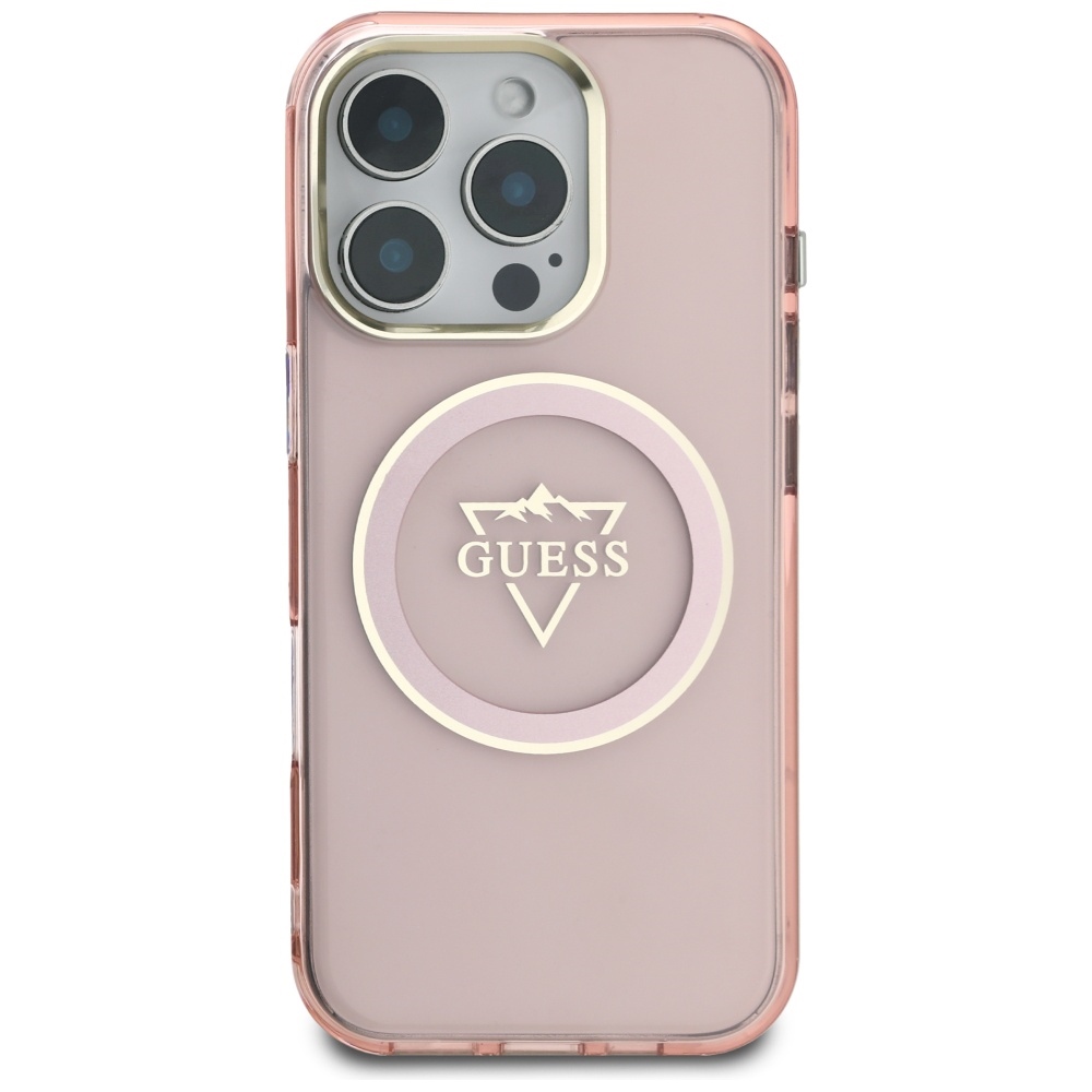 Guess IML Metal Mountain Logo MagSafe iPhone 16 Pro Max Case - Pink (1)