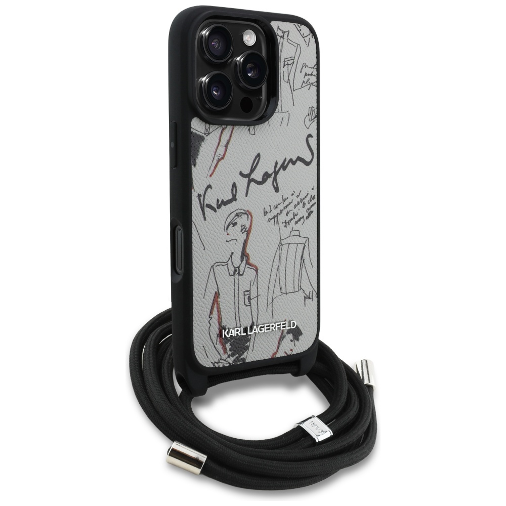 Karl Lagerfeld Crossbody Grained Pattern & Logo Phone Case Cover iPhone 16 Pro Max - Gray (1)