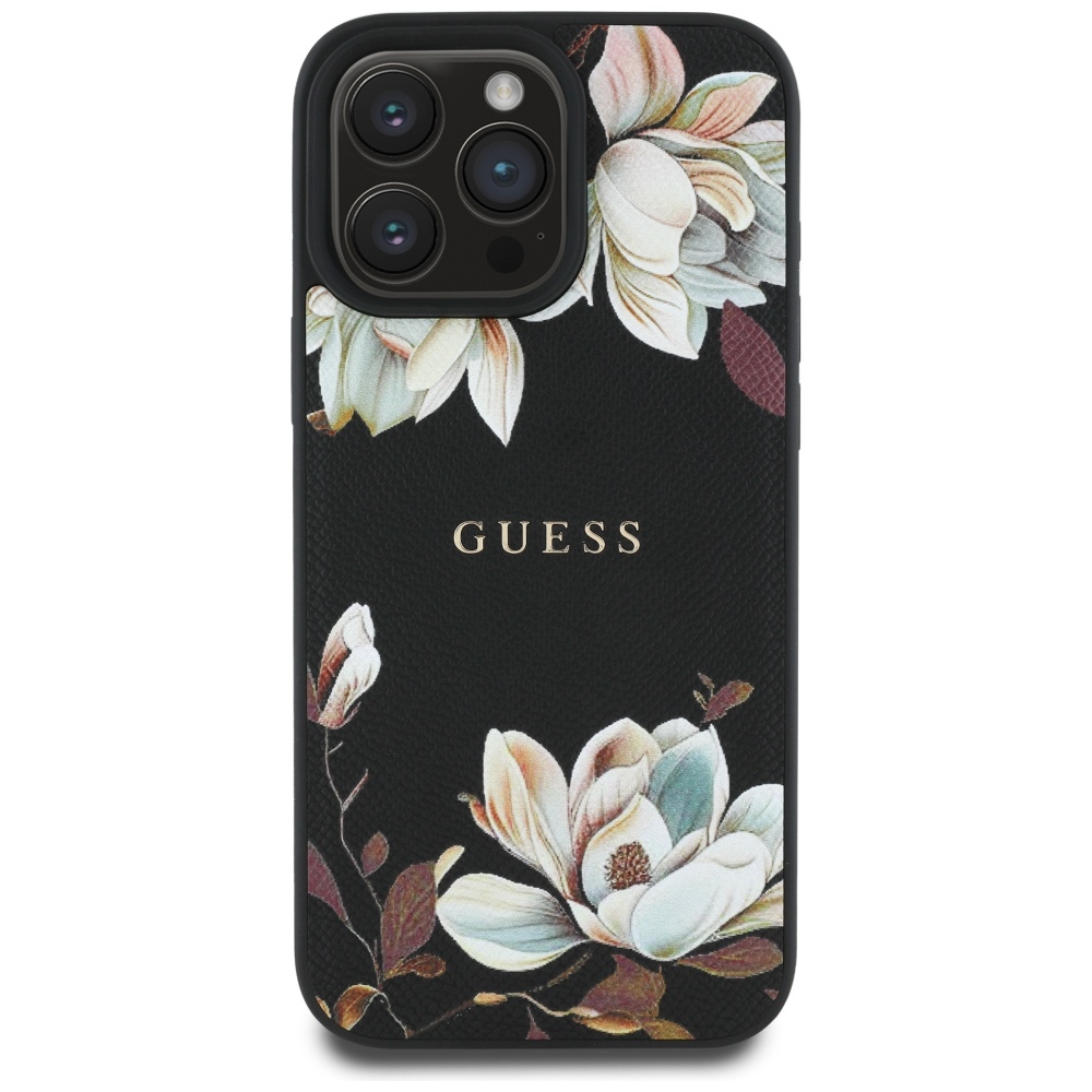 Guess Grained Printed Flower Pattern MagSafe Phone Case Cover iPhone 16 Pro Max black (1)