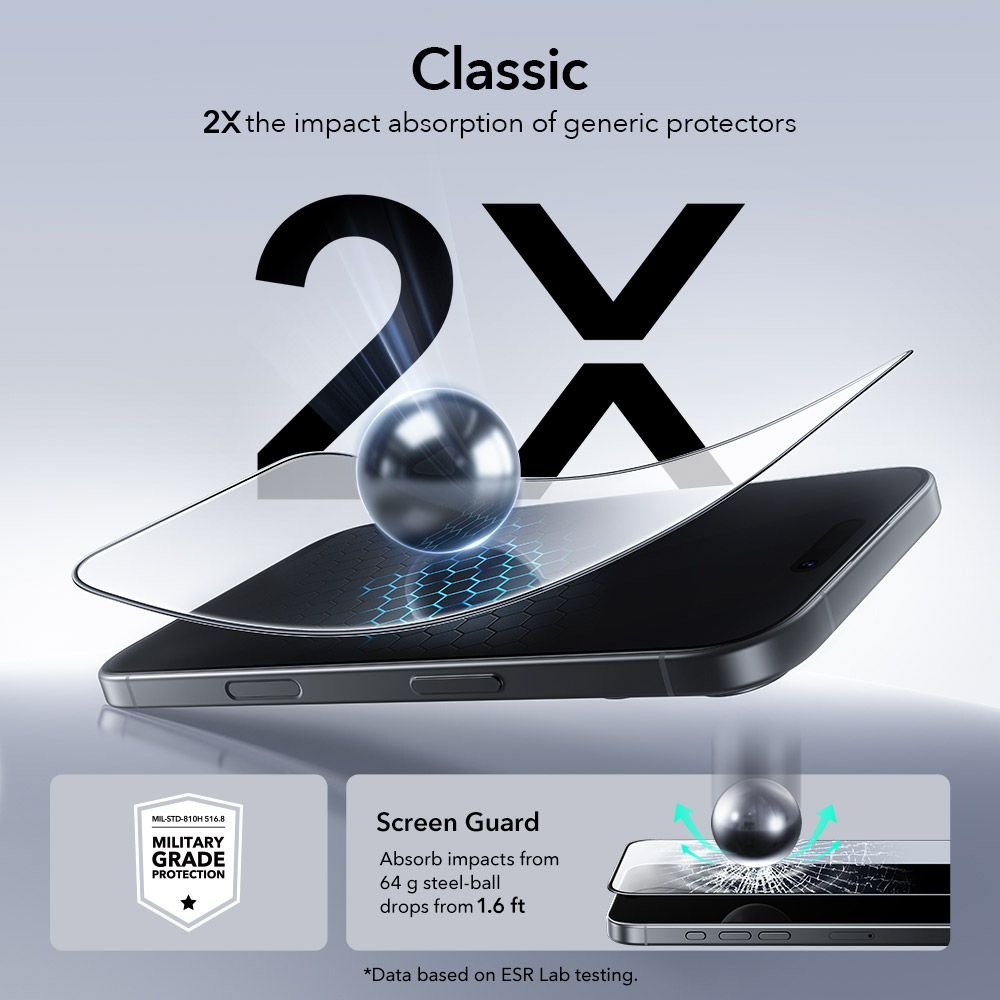 Apple iPhone 17 6.3'' ESR UltraFit Tempered Glass Screen Protector, Black, 2 pcs. (1)