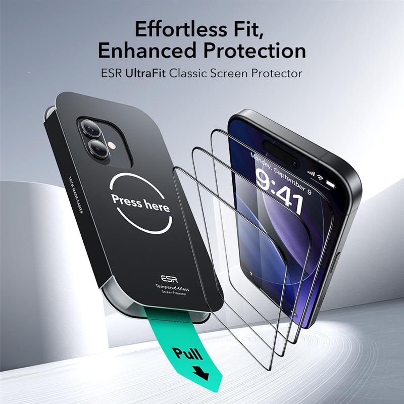 Apple iPhone 17 6.3'' ESR UltraFit Tempered Glass Screen Protector, Black, 2 pcs. (0)