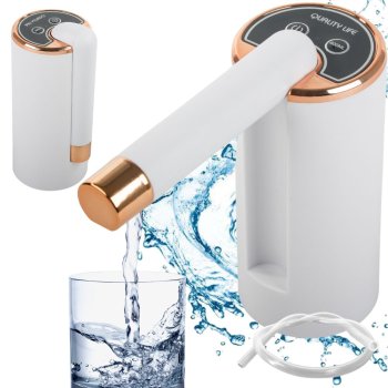 Electric Water Bottle Pump USB Rechargeable Folding Automatic Dispenser for 5 Gallon, White