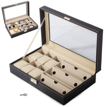 9 Slots Watchs Glasses Sunglasses Organizer Case Eyewear Watches Display Box Storage