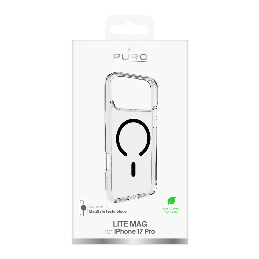 Puro Lite Mag TPU+PC Case Compatible with MagSafe iPhone 17 Pro - Transparent with Black Ring (0)