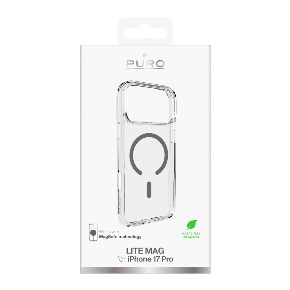 Puro Lite Mag TPU+PC Case Compatible with MagSafe iPhone 17 Pro - Transparent with Gray Ring (0)