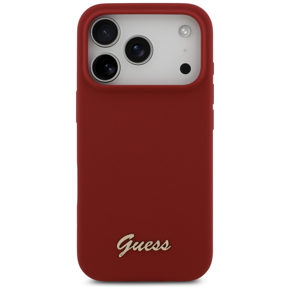 Guess Silicone Script Metal Logo MagSafe Phone Case Cover iPhone 17 Pro - Red (1)