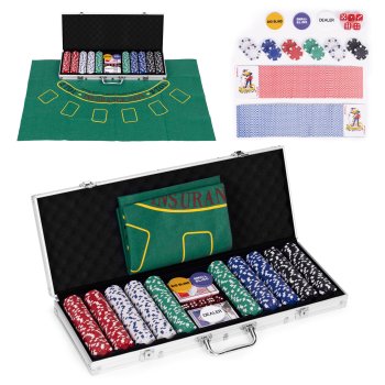 ModernHome Poker & Blackjack Set – 500 Chips, Dice, Felt Mat, Lockable Case
