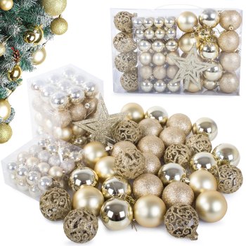 100 Pieces Christmas Tree Decoration Balls and Star Set, Gold