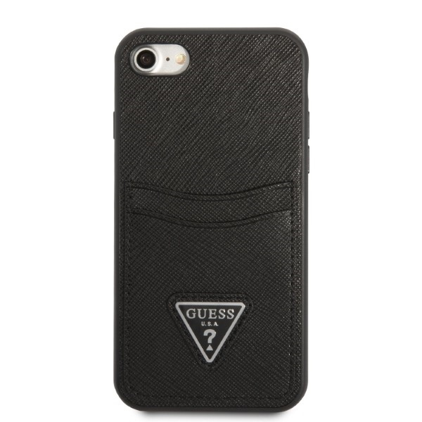 Apple iPhone 8 / 7 / SE (2020) (2022) 4.7" Guess Saffiano Triangle Logo Cardslot Case Cover (GUHCI8PSATPK), Black (1)