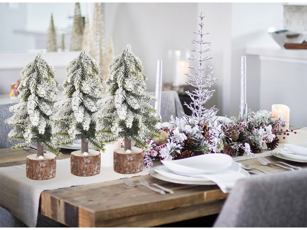 Small Flocked Tabletop Artificial Christmas Tree with Wooden Base (0)