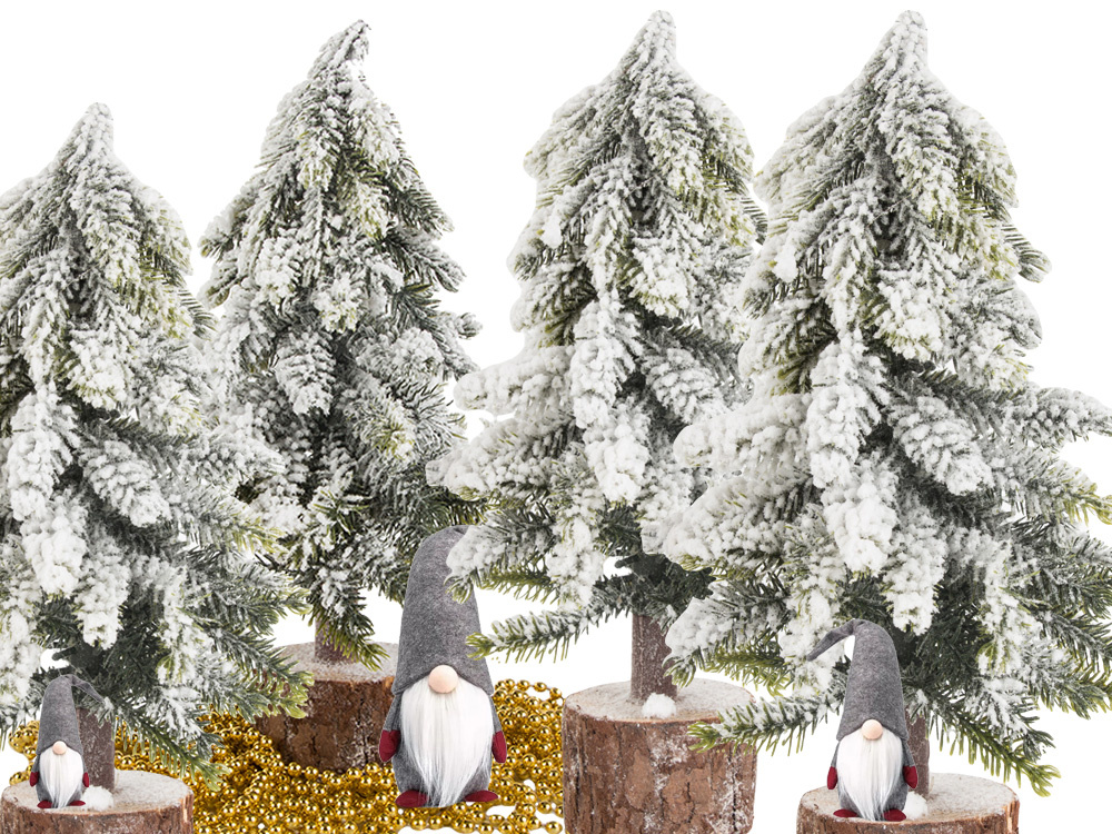 Small Flocked Tabletop Artificial Christmas Tree with Wooden Base (1)