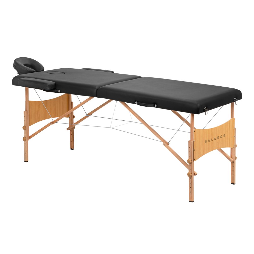 Balance Wooden Portable Massage Table 2 Section Folding Bed, Black (0)