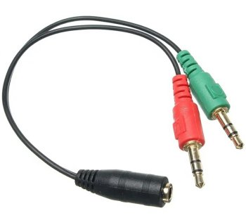 Mini Jack adapter cable for headset with microphone, 20 cm, black