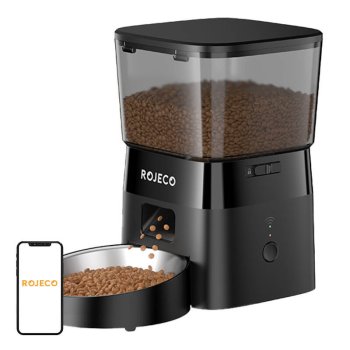 Rojeco Smart Automatic Pet Feeder WiFi 2L with Stainless Steel Bowl (Black)