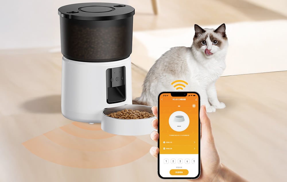 Rojeco 3L Smart Pet Feeder WiFi App Control Voice Record White (1)