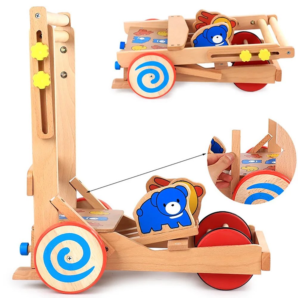 Interactive Wooden Baby Walker with Jumping Animals, Adjustable Height (2)