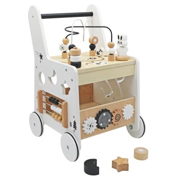 Wooden Baby Walker with Activity Cube Push Toy for Toddlers Learning First Steps