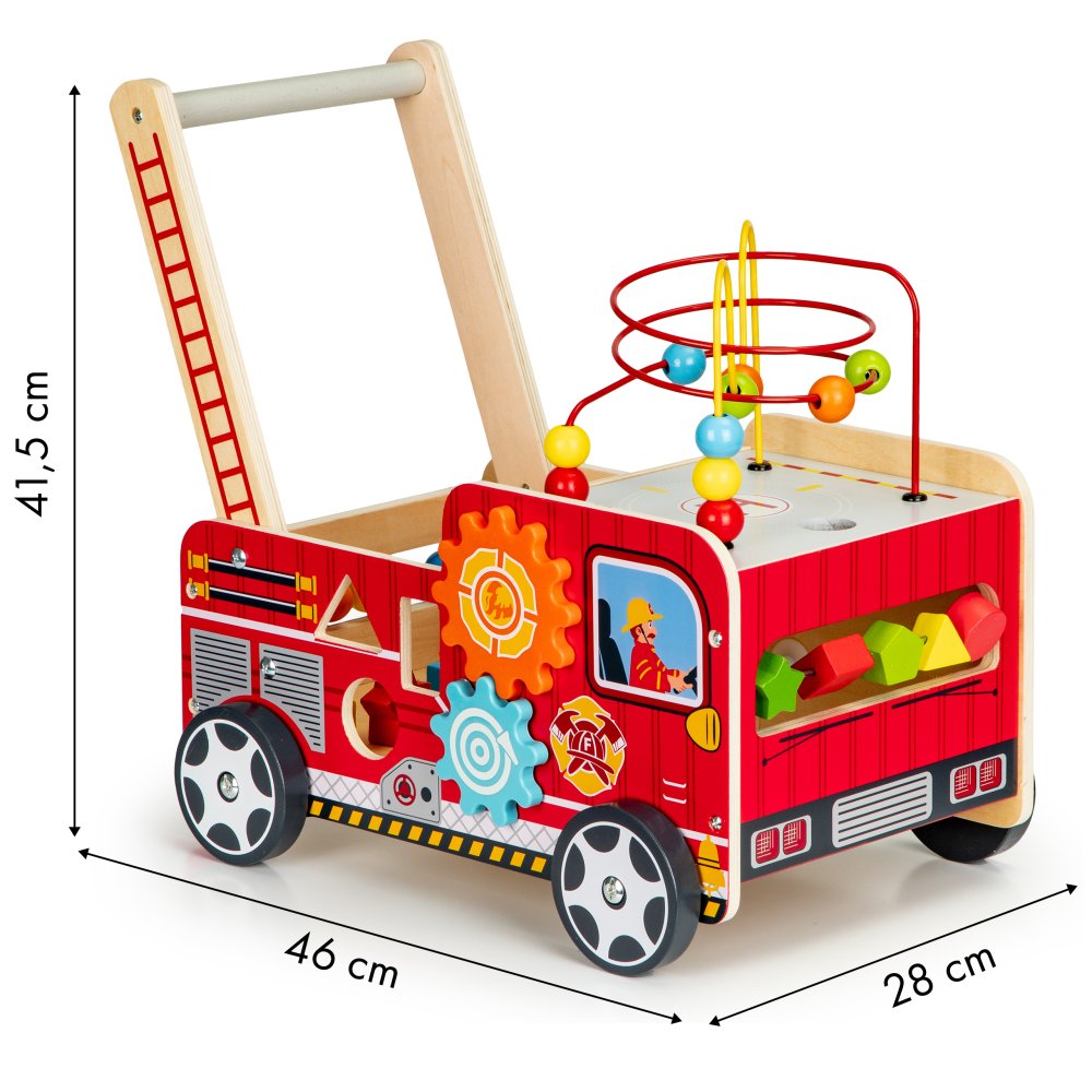 ECOTOYS Wooden Baby Walker and Activity Centre Fire Truck with Blocks (3)