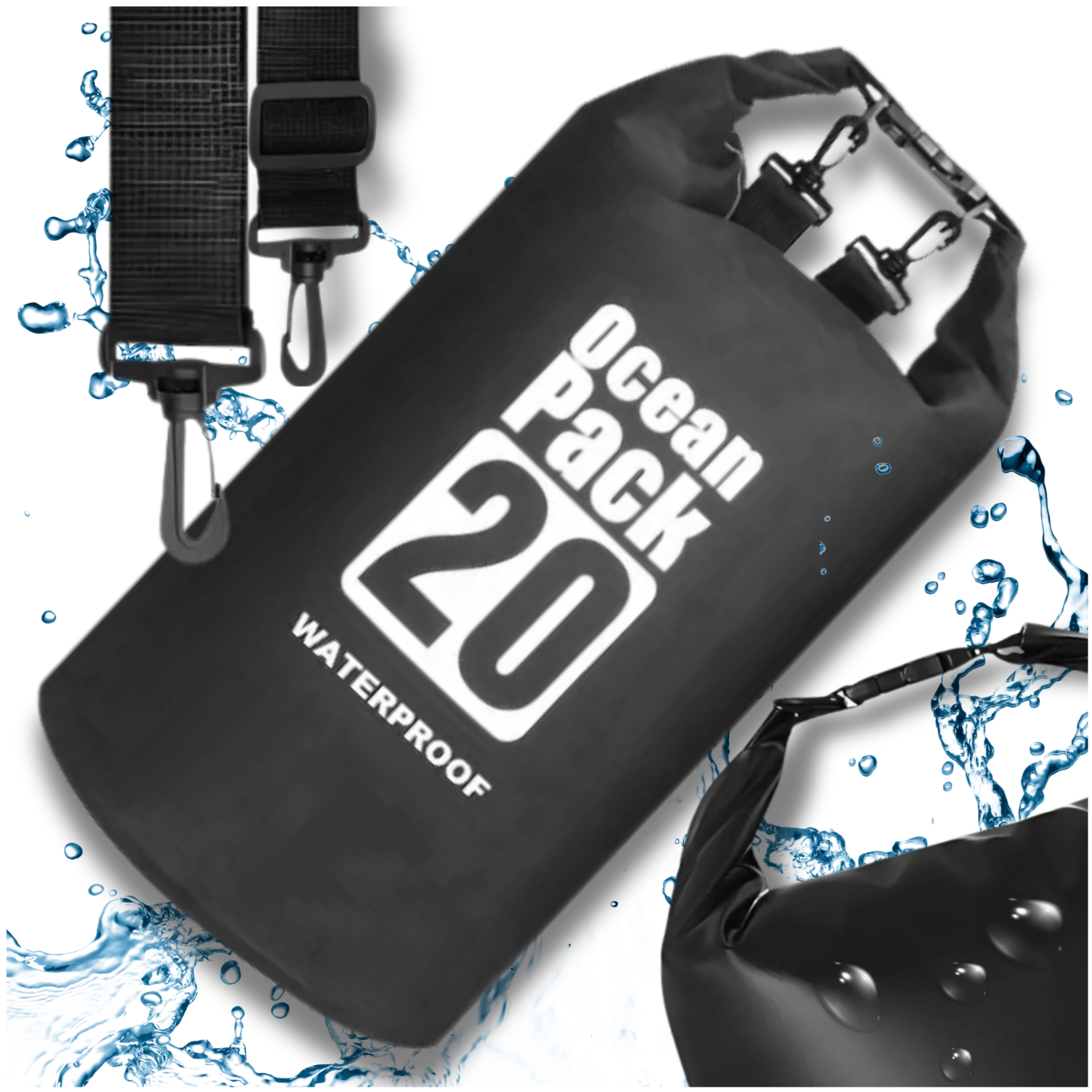 20L Black Waterproof Bag for Kayaking and Hiking