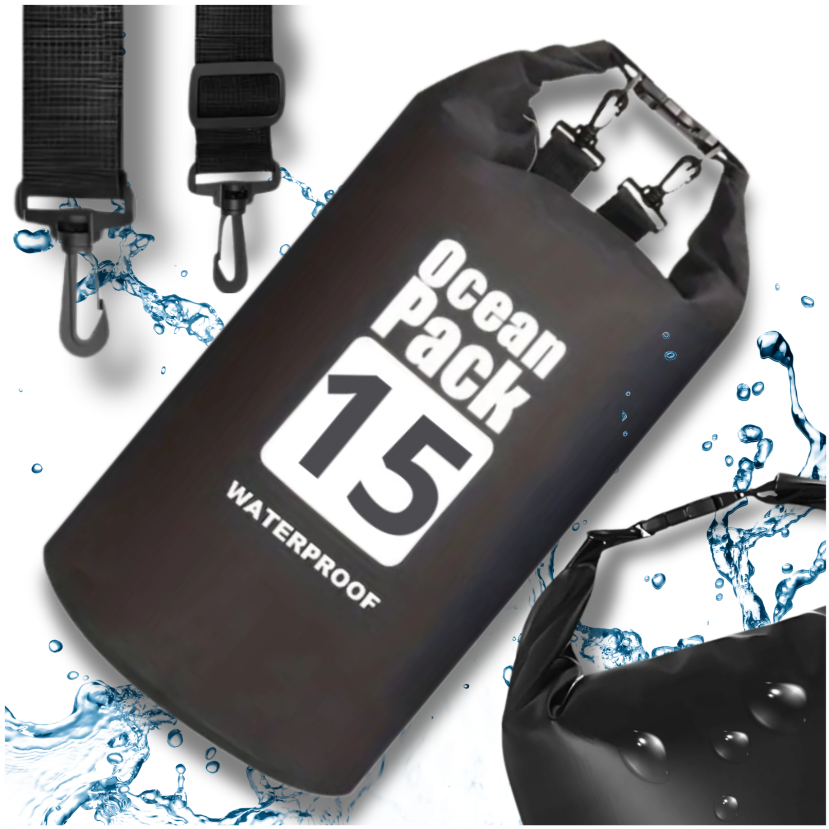 15L Waterproof Hiking Kayaking Bag, Black