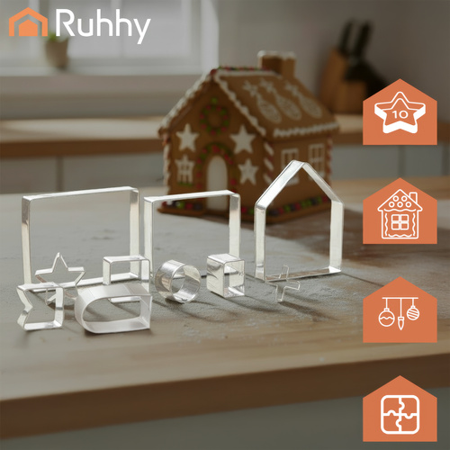 Gingerbread House Cookie Cutter Set Ruhha's Cottage 22905, 10-Piece (1)