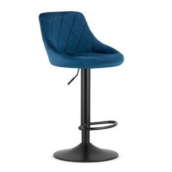 Swivel Velvet Bar Stool with Adjustable Height and Footrest, Navy Blue