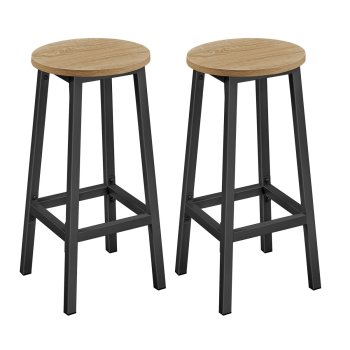 Round Bar Stools Set of 2, 65 cm Kitchen Counter Height Stools with Footrest