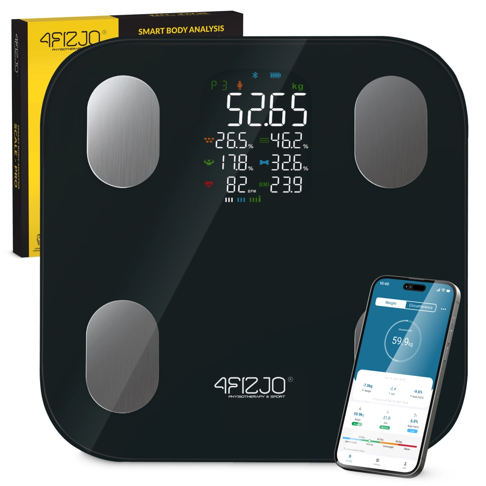 4FIZJO PRO Smart Scale with Body Fat and Muscle Mass Analyzer App, Black